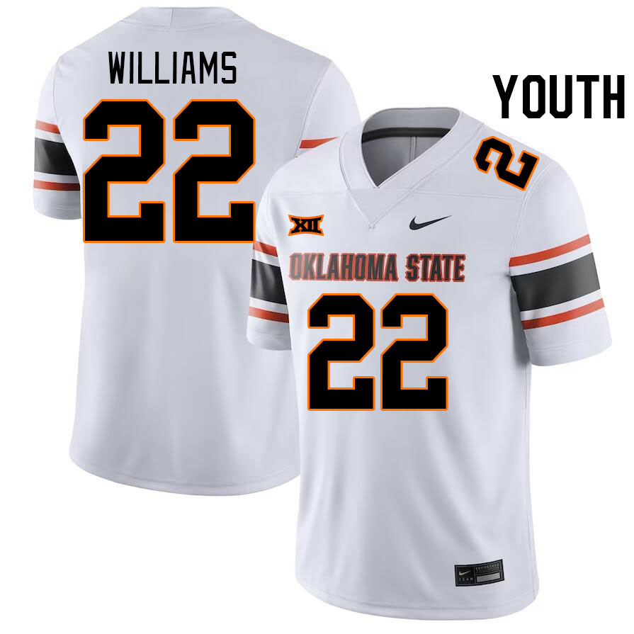 Youth #22 C.J. Williams Oklahoma State Cowboys College Football Jerseys Stitched-White